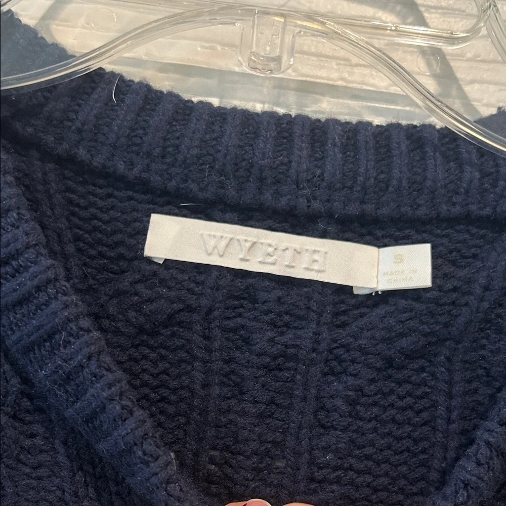 WYETH - wool blend - Classic Navy Cable Knit Sweater - Picture 2 of 4